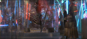 a replicant's death throes take out a series of shop windows in Bladerunner